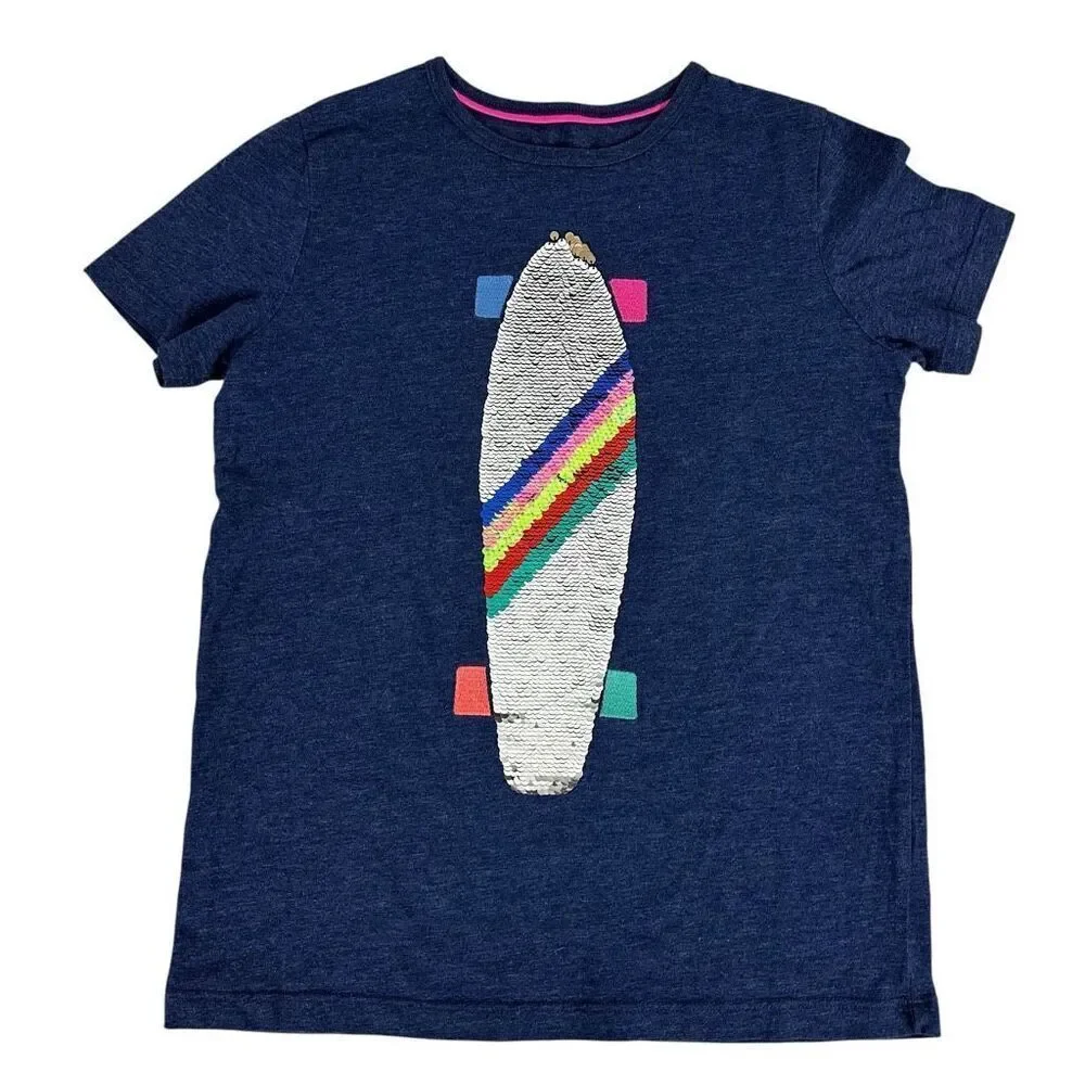 Mini Boden Sequin Skateboard Short Sleeve T-Shirt size 11-12 Years Blue